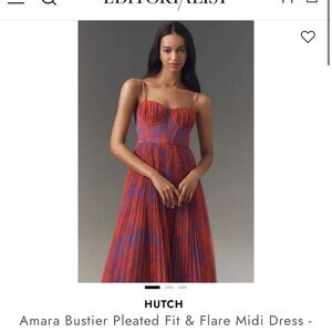 HUTCH Pleated Bustier Midi Dress in Blue & Red